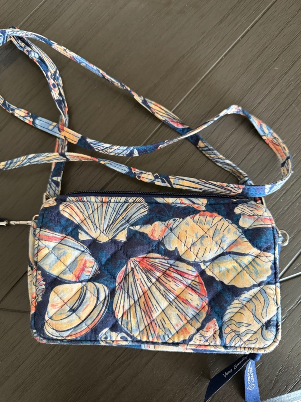 Vera Bradley Navy Quilted Seashell Crossbody with Cream & Coral Accents